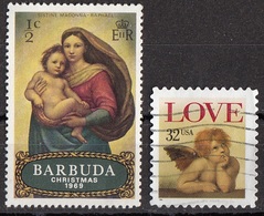 Barbuda 1969 Sc. 39 "Madonna Sistina" Quadro Dipinto Raffaello MNH - (US. Dettaglio : Cherubino) - Madonnas