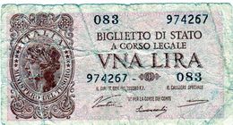 Italie: Billet De 1 Lire, Biglietto Di Stato, Una Lira, 1944 En B - - Italië – 1 Lira