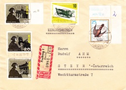 1966, DDR, "10 Jahre Volksarmee"(3 Werte) + "Turmfalk" + "Rodler", REC, Echt Gelaufen, Stempel "Tauschkontrollstelle" - Enveloppes Privées - Oblitérées