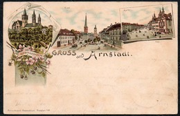 B3879 - Litho Arnstadt Gruß Aus - Markt Eremitage Kirche - Rosenblatt - Arnstadt