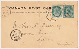 Carte Postale P17 (Webb) 1¢ Vert Ardoise De Windsor à Derby (Angleterre) Le 26/11/1901 Plus 1c Vert (Scott 75) - 1860-1899 Reinado De Victoria