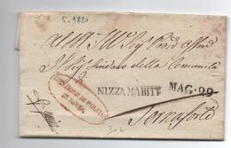 1820 - LETTRE De NICE Avec FRANCHISE "ISPEZIONE DI POLIZIA DI NIZZA" + MP NIZZA MARITT - 1801-1848: Precursors XIX