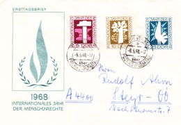 1968, DDR, "Internationales Jahr Der Menschenrechte", Kompletter Satz, FDC,  Echt Gelaufen, Ersttagsbrief - 1950-1970