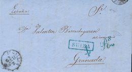 Sobre . 1858. SAINT GALLEN (SUIZA) A GRANADA. Marca Rectangular SUIZA, En Azul De La Junquera, Aplicada Para Indicar El  - Altri & Non Classificati