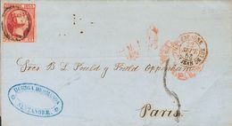 Sobre 17. 1853. 6 Cuartos Rosa Carmín. SANTANDER A PARIS (FRANCIA). Según Convenio Con Francia, En Vigor Desde Enero De  - Autres & Non Classés