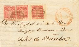 Sobre 24(3). 1854. 6 Cuartos Carmín, Pareja Y Sello Suelto (bordes De Hoja). BURGO DE OSMA A SALAS DE BUREBA. MAGNIFICA  - Otros & Sin Clasificación