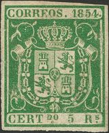 *26. 1854. 5 Reales Verde. MAGNIFICO. Cert. CEM. - Sonstige & Ohne Zuordnung