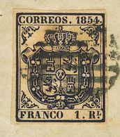 º34. 1854. 1 Real Azul Oscuro, Sobre Pequeño Fragmento. MAGNIFICO. - Other & Unclassified