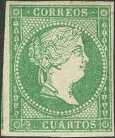 *43. 1855. 2 Cuartos Verde (ligerísimo Pliegue Vertical). MAGNIFICO Y RARISIMO EN NUEVO. Cert. CEM. - Sonstige & Ohne Zuordnung