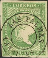 º47. 1855. 2 Cuartos Verde. Matasello LAS PALMAS / CANARIAS, Sin Bloque Fechador. MAGNIFICO Y RARO. - Altri & Non Classificati