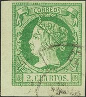 º51. 1860. 2 Cuartos Verde, Esquina De Pliego. Matasello R.CARRETA Nº42. PIEZA DE LUJO. - Other & Unclassified