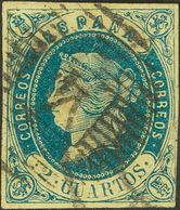 º57. 1862. 2 Cuartos Azul. Matasello Numeral, Aplicado En Bélgica. MAGNIFICO Y MUY RARO. - Otros & Sin Clasificación