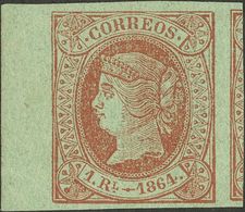 *67. 1864. 1 Real Castaño, Borde De Hoja. MAGNIFICO. Edifil 2018: 275 Euros - Other & Unclassified