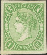 *72. 1865. 1 Real Verde. Grandes Márgenes Y Color Excepcional. MAGNIFICO. Cert. CEM. - Sonstige & Ohne Zuordnung