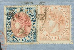 Fragmento 95, 96. 1867. 25 Mils Azul Y Rosa Y 50 Mils Castaño Amarillo, Sobre Fragmento (combinación Para Franqueo Front - Otros & Sin Clasificación
