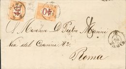 Sobre . 1873. MADRID A ROMA. Circulada Sin Sellos Y Tasada Con 8 Décimas, Satisfecho Con Dos Sellos De Tasa Italianos De - Other & Unclassified