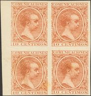 **217s(4). 1889. 10 Cts Castaño, Bloque De Cuatro. SIN DENTAR. MAGNIFICO Y RARO. Edifil 2011: +228 Euros - Other & Unclassified