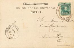 Sobre 242. 1908. 5 Cts. Tarjeta De ZARAGOZA A FRANCIA. Matasello ESTAFETA SUCURSAL / Nº1 / ZARAGOZA. MAGNIFICA Y RARA. - Other & Unclassified