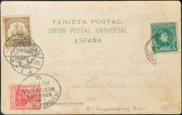 Sobre 242. 1907. 5 Cts Verde. Tarjeta De LAS PALMAS A LAUBAN (ALEMANIA). Tasada A La Llegada Con 3 Pf Y 10 Pf. MAGNIFICA - Otros & Sin Clasificación