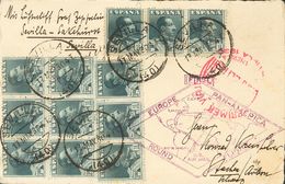 Sobre 321(12). 1930. 1 Pts Pizarra, Doce Sellos. Tarjeta Postal Por Graf Zeppelin De SEVILLA A BUCHEN (ALEMANIA). Marcas - Other & Unclassified