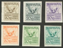 */(*)454cc(6). 1929. Espectacular Conjunto De Seis ENSAYOS DE COLOR (sin Dentar) Del 20 Cts Urgente De 1929, En Castaño, - Sonstige & Ohne Zuordnung