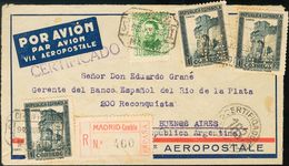 Sobre 664, 673(3). 1933. 10 Cts Verde Y 1 Pts Pizarra, Tres Sellos (todos Perforados). Certificado De MADRID A BUENOS AI - Autres & Non Classés