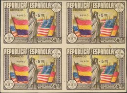 **/*765s(4). 1938. AEREO+5 PTS, Bloque De Cuatro (dos Sellos Sin Fijasellos). SIN DENTAR. MAGNIFICO. Edifil 2019: +1.900 - Altri & Non Classificati