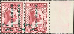 **783hdh(2). 1938. 1 Pts Sobre 25 Cts Lila, Pareja Y Borde De Hoja. Variedad SOBRECARGA DESPLAZADA HORIZONTALMENTE. MAGN - Autres & Non Classés