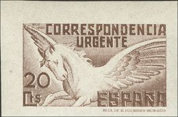 **832P. 1937. 20 Cts, Esquina De Pliego. ENSAYO DE PLANCHA, En Castaño-negro (sin Dentar). MAGNIFICO Y MUY RARO. - Other & Unclassified