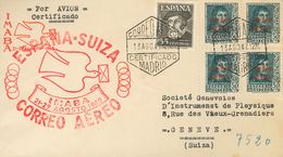 Sobre 845(4), 1035. 1947. 50 Cts Pizarra, Cuatro Sellos Y 35 Cts Negro. Correo Aéreo Certificado De MADRID A GINEBRA (SU - Other & Unclassified