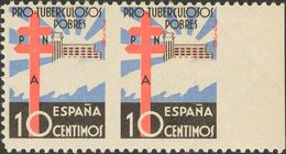 *866. 1938. 10 Cts Negro, Rojo Y Azul, Pareja. Variedad SIN DENTAR EN EL MEDIO Y En El MARGEN DERECHO. MAGNIFICA Y RARIS - Other & Unclassified