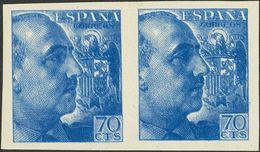 *929eds(2). 1939. 70 Cts Azul, Pareja. SIN DENTAR Y DOBLE IMPRESION. MAGNIFICO Y RARO, NO CATALOGADO SIN DENTAR. - Autres & Non Classés