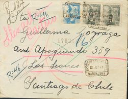 Sobre 924, 925(2). 1941. 30 Cts Azul Y 40 Cts Verde Gris, Pareja. Certificado De BARCELONA A LOS LEONES (CHILE). Al Dors - Other & Unclassified