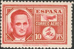 **992ccb. 1945. 10 Pts Carmín. Variedad CAMBIO DE COLOR. MAGNIFICO Y RARO. Cert. CEM. Edifil 2015: 750 Euros - Autres & Non Classés