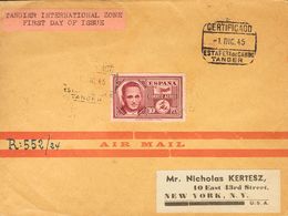 Sobre 992. 1945. 10 Pts Carmín. Certificado De TANGER A NUEVA YORK (U.S.A.). Al Dorso Llegada. MAGNIFICO Y RARO USO. - Other & Unclassified