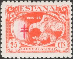 **997ica, 997id. 1945. 25 Cts Rojo, Dos Sellos. Variedad CRUZ DE LORENA CALCADA Y CRUZ DE LORENA DESPLAZADA. MAGNIFICOS. - Autres & Non Classés