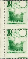 **1067eph(2). 1949. 10 Cts Verde, Pareja. Variedad SIN CRUZ DE LORENA Y DENTADO DESPLAZADO. MAGNIFICA. Edifil 2015: 110  - Other & Unclassified