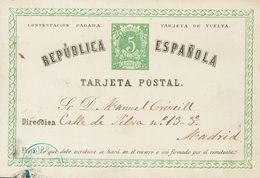 Sobre EP4v. 1874. 5 Cts Verde Sobre Tarjeta Entero Postal (vuelta) Correo Interior De MADRID. MAGNIFICA Y RARA CIRCULADA - Other & Unclassified