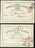 Sobre EP6Ai. 1875. 5 Cts Verde (Tipo II) Sobre Tarjeta Entero Postal (de Ida) De PONTEVEDRA A BARCELONA (doblez Horizont - Andere & Zonder Classificatie