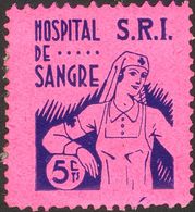 (*). 1937. 5 Cts Azul Sobre Rosa (adelgazado). S.R.I. HOSPITAL DE SANGRE. BONITA Y RARA. (Guillamón 1551) - Autres & Non Classés