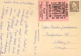 Sobre . 1964. Sin Valor, Negro Sobre Rosa I.U.S.Y. FOR A FREE 1964 SPAIN. Tarjeta Postal De SONDERBORG A GOTEBORG. MAGNI - Sonstige & Ohne Zuordnung