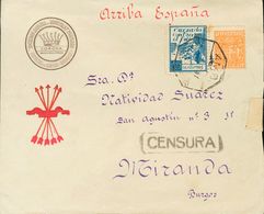 Sobre 71. 1937. 30 Cts Naranja Telégrafos Y 10 Cts Azul De Cruzada Contra El Frío. LODOSA A MIRANDA DE EBRO. Al Dorso Ll - Otros & Sin Clasificación