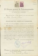 Sobre 12db. 1933. 1 Pts Lila (dentado 11 ½) Y Fiscal De 3 Pts Negro (clase 7ª) Sobre Documento De Nombramiento De Repart - Altri & Non Classificati