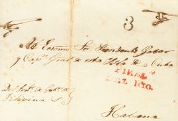 Sobre . (1830ca). FILIPINAS A LA HABANA. Marca PINAR / DEL RIO (P.E.1) Edición 2004 Aplicada En Tránsito Y Porteo "3" Y  - Altri & Non Classificati