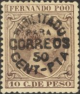 **26. 1896. 50 Cts Sobre 10 Ctvos Castaño. Excelente Centraje. MAGNIFICO Y RARO. Cert. CEM. Edifil 2018: 265 Euros - Otros & Sin Clasificación