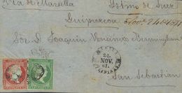 Sobre 6a, 6b. 1861. 1 Real Verde Y 2 Reales Carmín. Frontal De MANILA A SAN SEBASTIAN. Franqueo De Triple Porte. MAGNIFI - Other & Unclassified