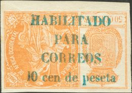 *26Dhi. 1904. 10 Cts Sobre 50 Cts Naranja. Variedad SOBRECARGA INVERTIDA, En Azul. MAGNIFICO Y RARO. Cert. CEM. Edifil 2 - Otros & Sin Clasificación