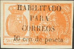 *26E. 1904. 10 Cts Sobre 50 Cts Naranja. MAGNIFICO. Cert. CEM. Edifil 2018: 184 Euros - Otros & Sin Clasificación