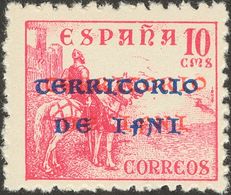 **4hhcc. 1941. 10 Cts Rosa. Variedad SOBRECARGA DOBLE, Una En Rojo. MAGNIFICO. Edifil 2013: +70 Euros - Altri & Non Classificati