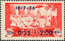 **161hcc. 1936. 0'25 + 2 Pts Sobre 25 Cts Rojo. Variedad CAMBIO DE COLOR DE LA SOBRECARGA, En Azul. MAGNIFICO. Edifil 20 - Otros & Sin Clasificación